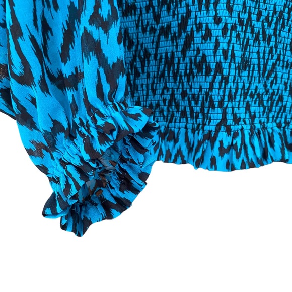 ARITZIA Wilfred Lilith Chiffon Cropped Blouse in Teal/Black, Size Medium - Picture 8 of 13